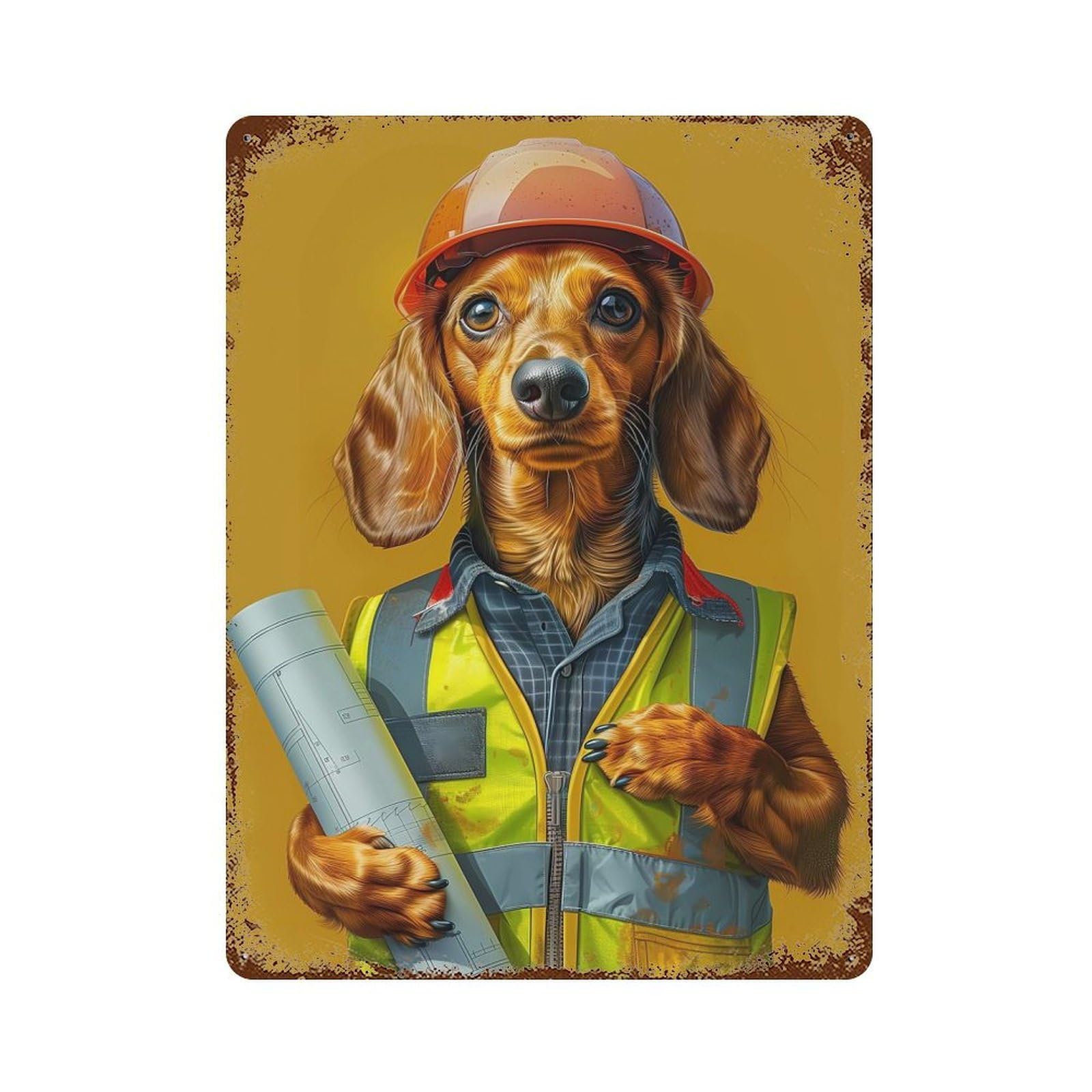 Construction Dog Vintage Rust Metal Sign 15.7"x11.8", Farmhouse Wall Decor for Garage, Pub Or Kitchen