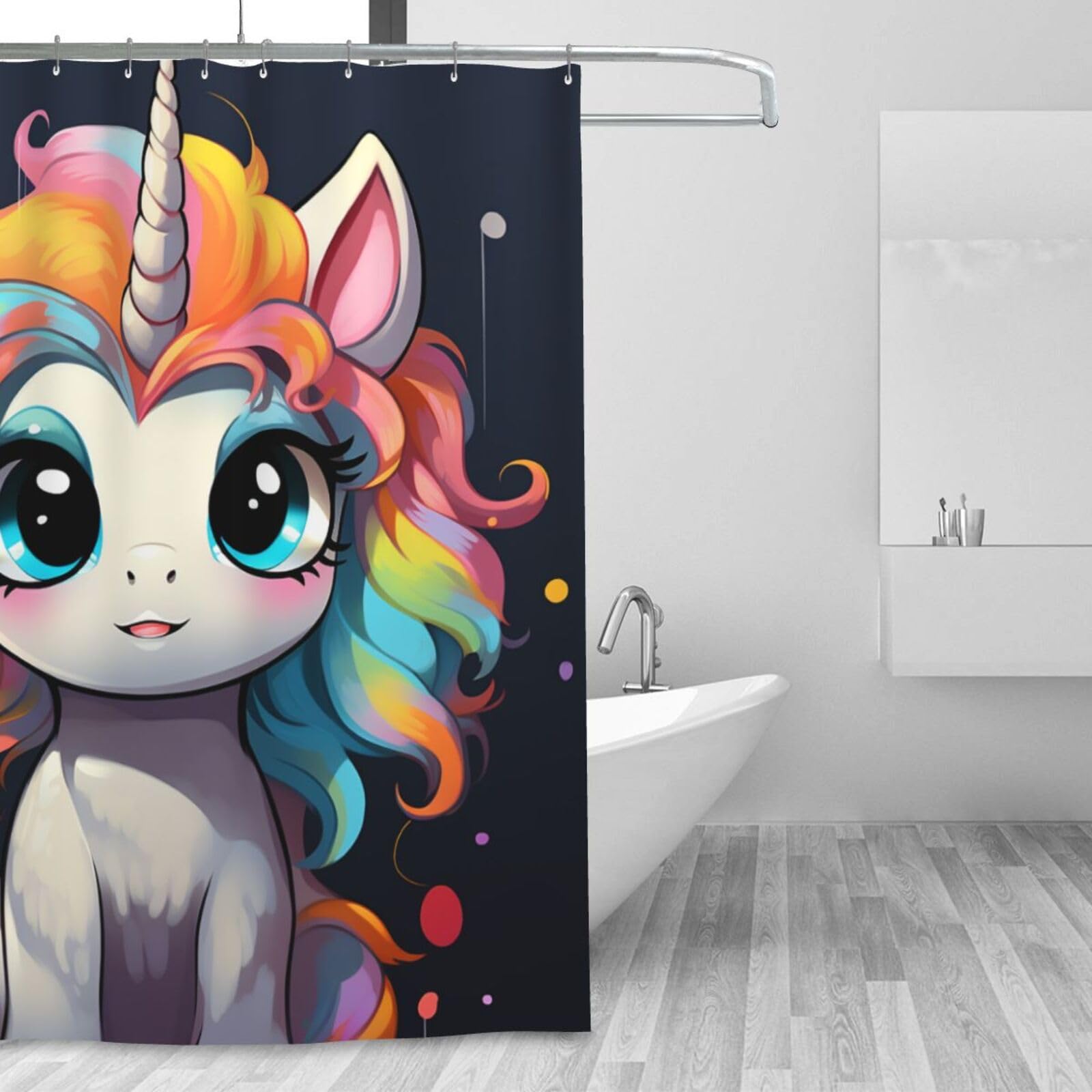 Rideau de douche en tissu imperméable 183x183 avec motif licorne colorée