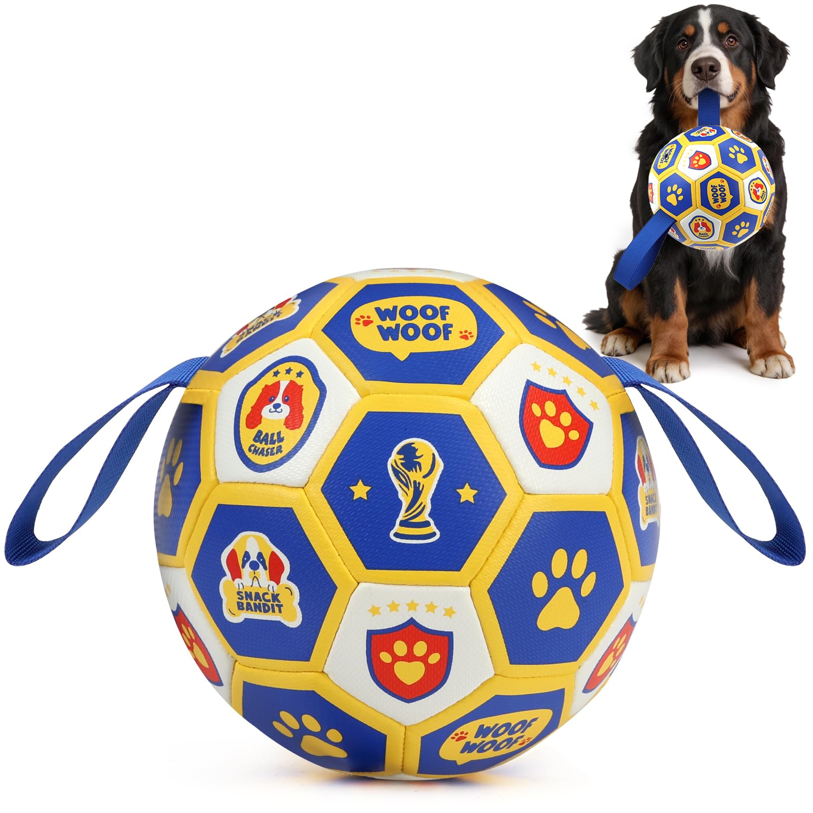 Vivifying Fußball Hundespielzeug 8 Zoll, Strapazierfähiger Interaktiver Hundeball für Drinnen & Draußen, Training und Spiel, World Cup Edition, inkl. Luftpumpe