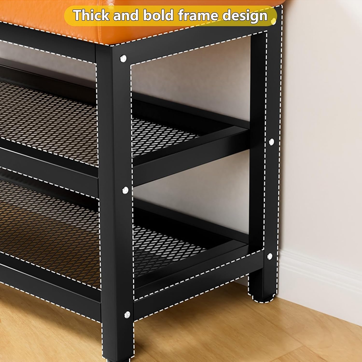 Entryway Shoe Bench with Storage, 3-Tier Shoes Rack Stool with Leather Seat Cushion, End of Bed Bench, Open Shelves, Steel Frame, Storage Shelf for Entryway, Hallway, Bedroom(Gray,23.6in/60cm)