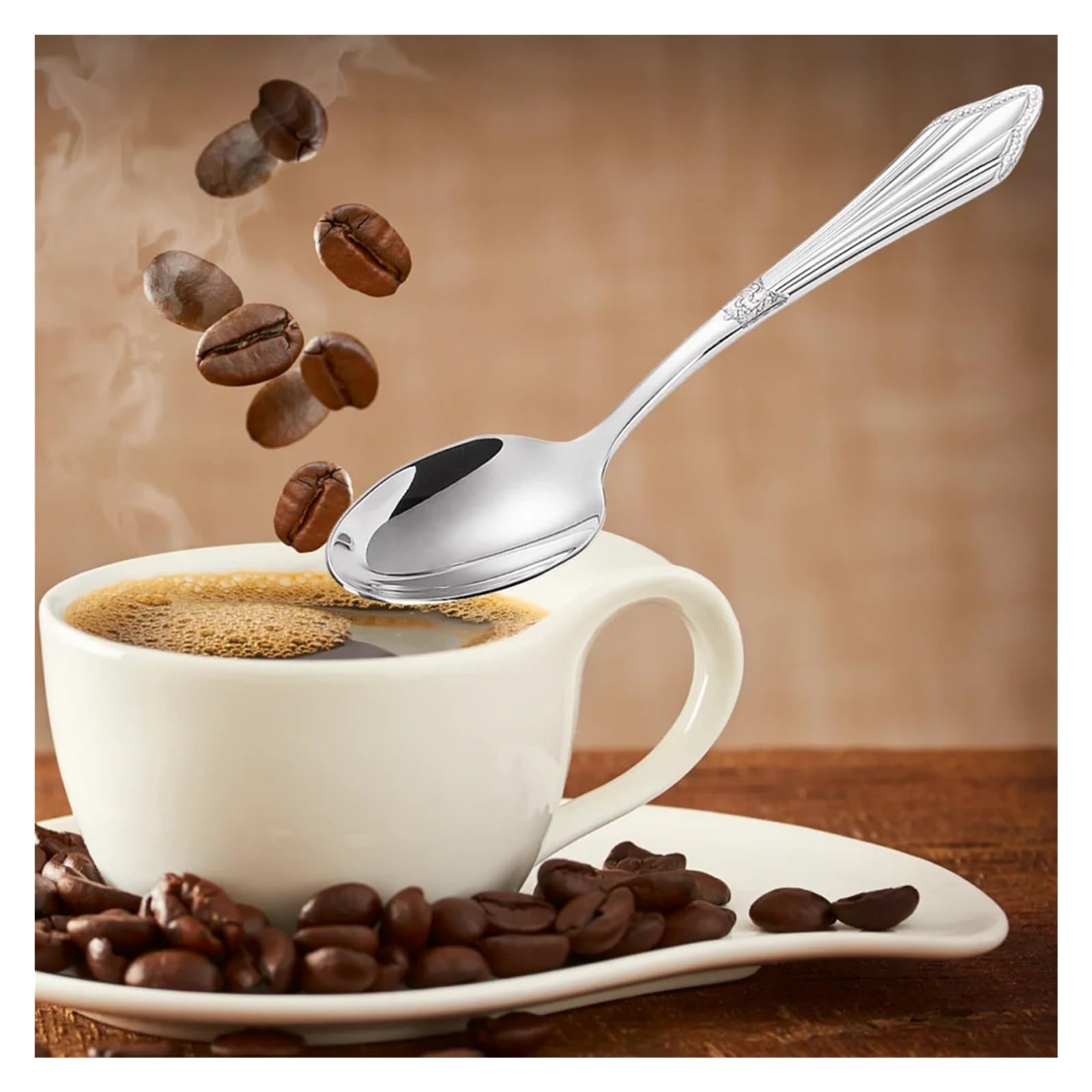 Juego de té con cuchara de café de acero inoxidable 18-10 chapado en oro de 2/3/4/5/6 piezas | Minicucharas de acero inoxidable 18-10 bañadas en oro for café y té.(5PCS-Gold Plate)