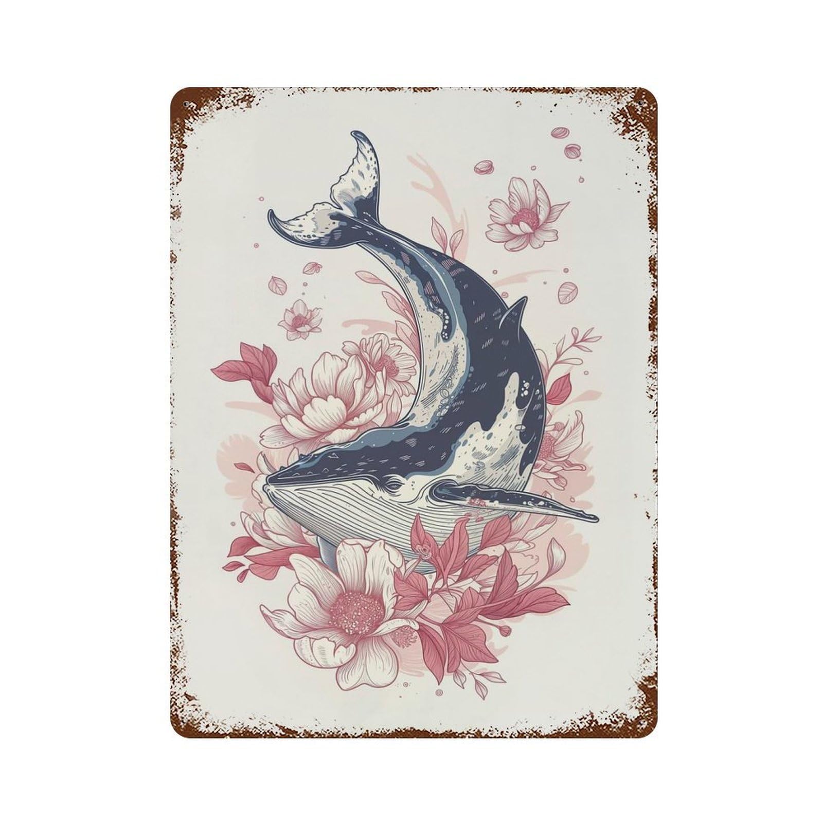 Whale Beauty 15.7"x11.8" Rust Effect Tin Sign, Industrial Home Decor for Living Room, Hallway And Home Decor