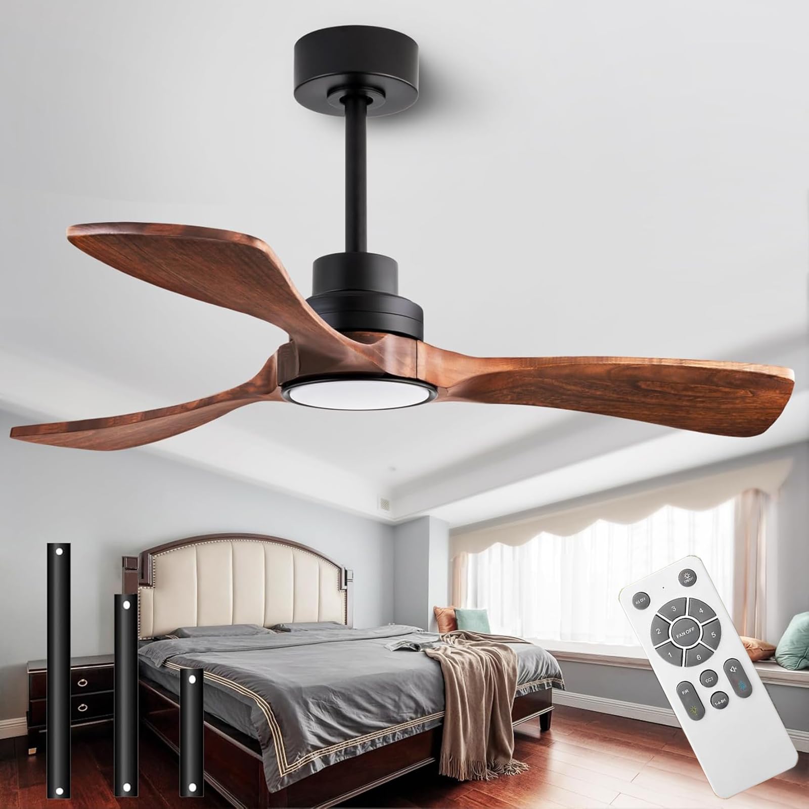 Deckenventilator mit Beleuchtung, 106 cm, Massivholz, LED 18 W