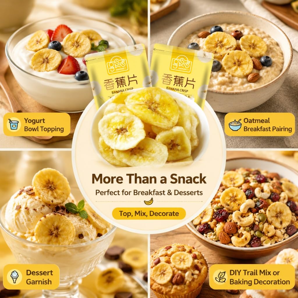 Chrupiące Naturalne Chipsy Bananowe, 100 G X 5 Torebek, Suszone Plastry Owoców, Niesmażone, Wegańskie, Bezglutenowe, Idealne Do Biura, Podróży I Prezentów