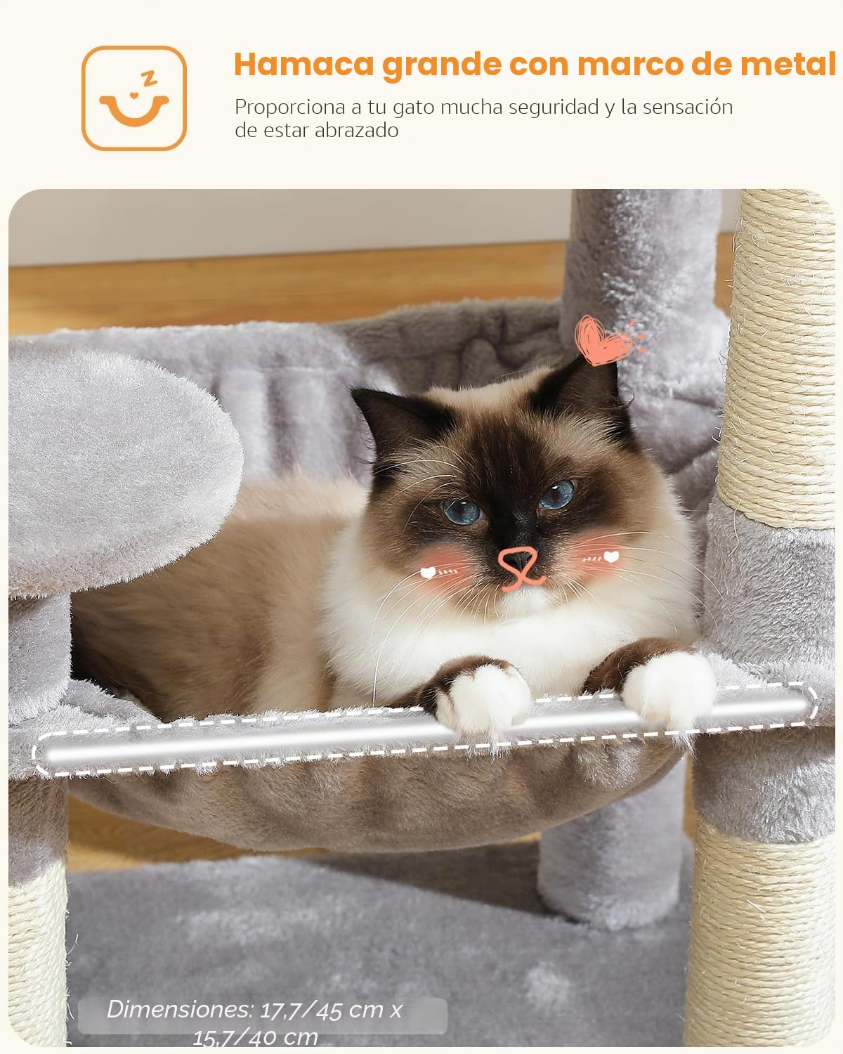 PAWZ Road Árbol para gatos con hamaca de peluche de metal, torre para gatos adultos con casa condo de 2 puertas, gris, 116 cm
