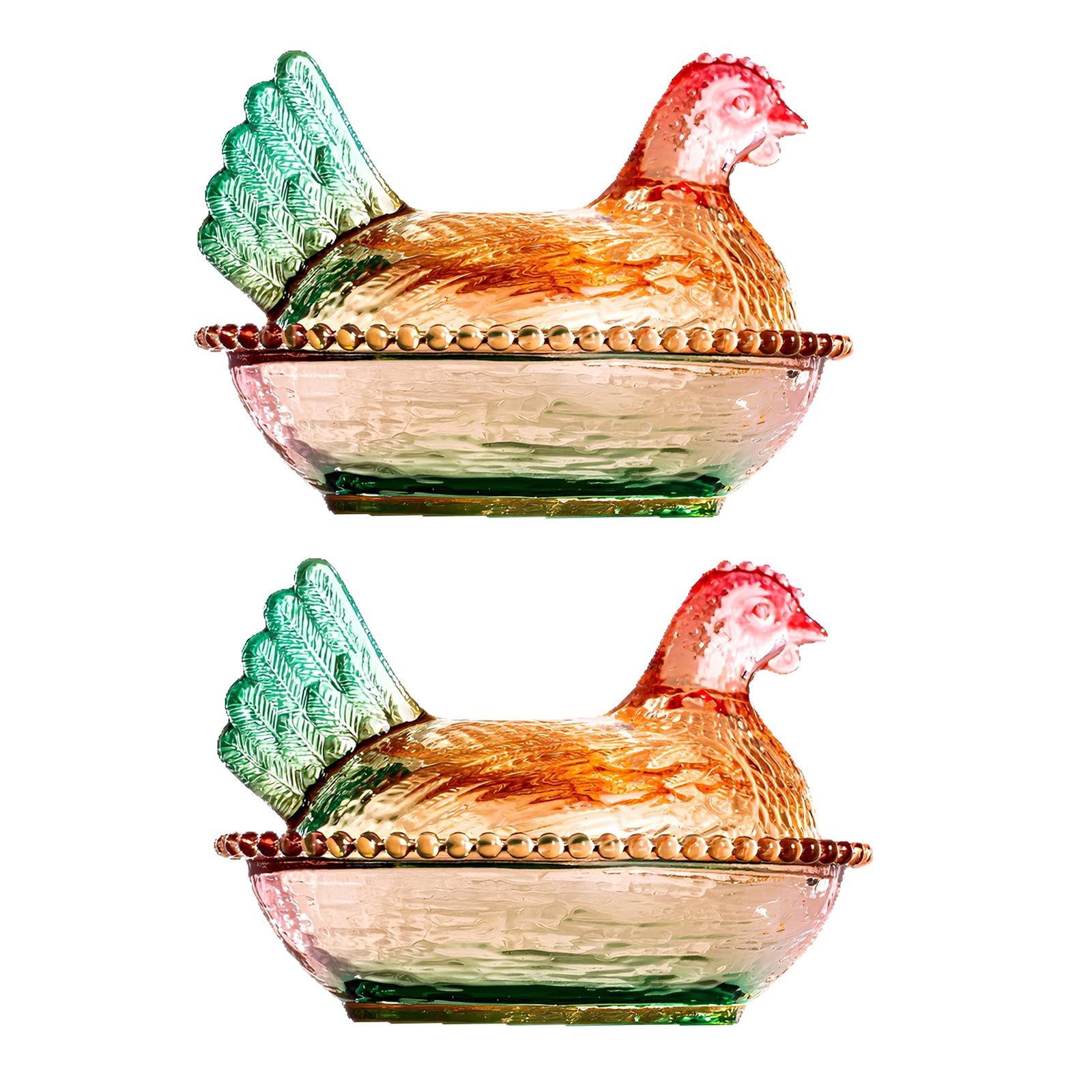Piceioep 2Pcs Glass Candys Jar Hen on Nest Candy, Candy Cookie Jars Biscuits Food Storage Container Decorative Snacks Bowl Jars with Lid Decorative Home Decors Table Decorations