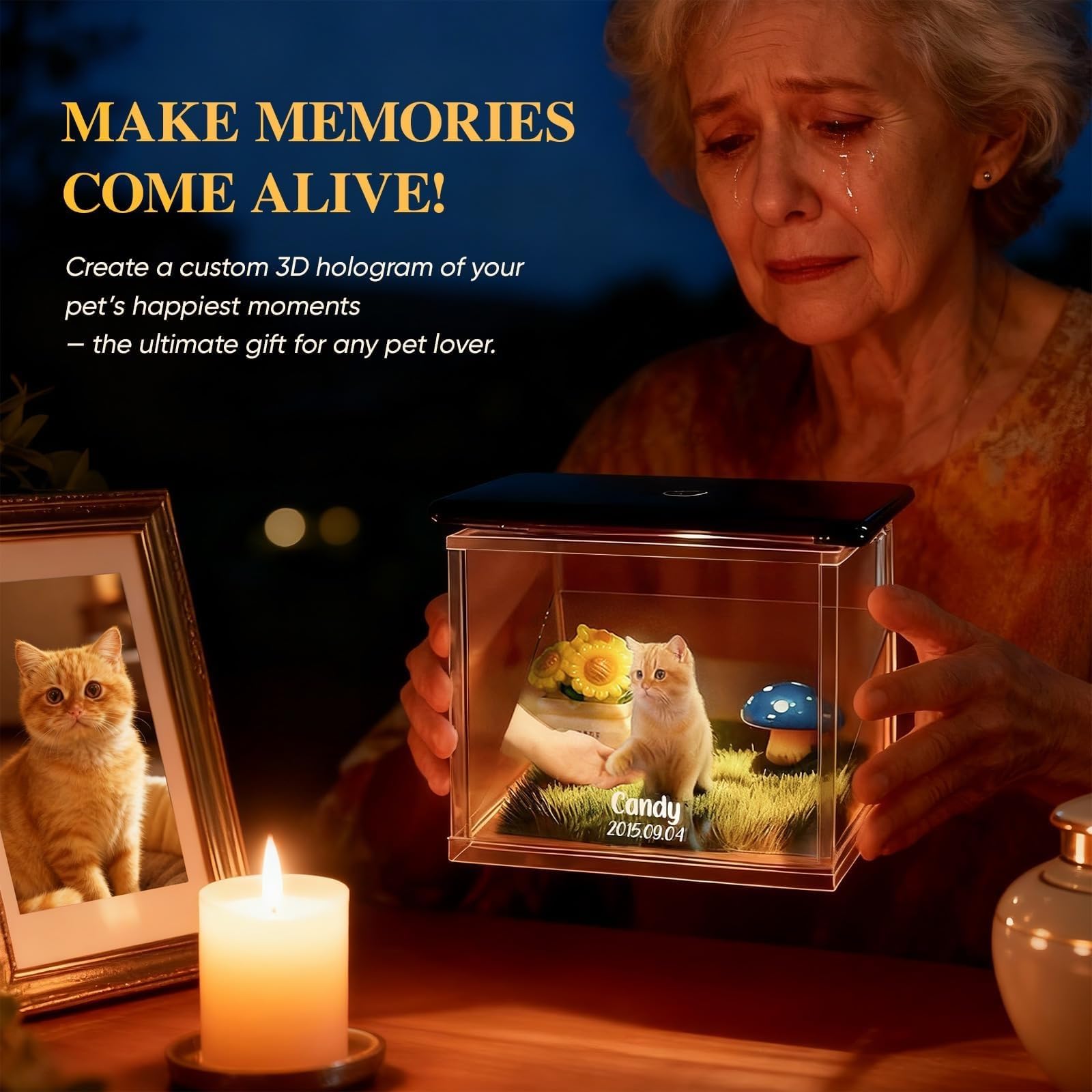 Personalizowana Skrzynka Pamiątkowa Holograficzna 3D dla Zwierząt, Pamiątka Domu Cyfrowego DIY, Dostosowany Prezent na Utracenie Zwierzęcia z Fotografią, Wyświetlacz o Wysokiej