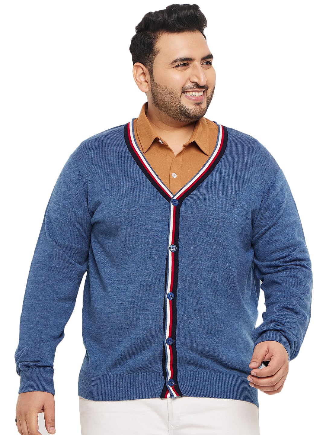 Plus Size V-Neck Long Sleeves Acrylic Cardigan Sweater_CYC1175XL_XXL Blue-image-12