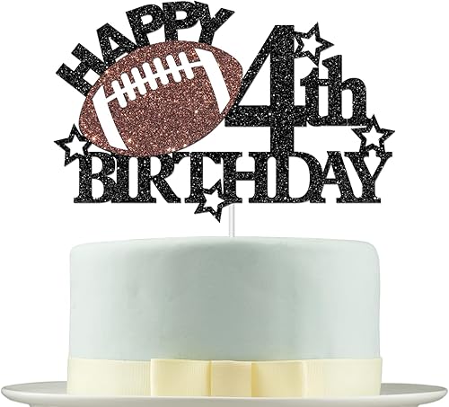 Decoración para tartas de cumpleaños de 4 cumpleaños con temática de fútbol americano y deporte, decoraciones para fiestas de cumpleaños para niños