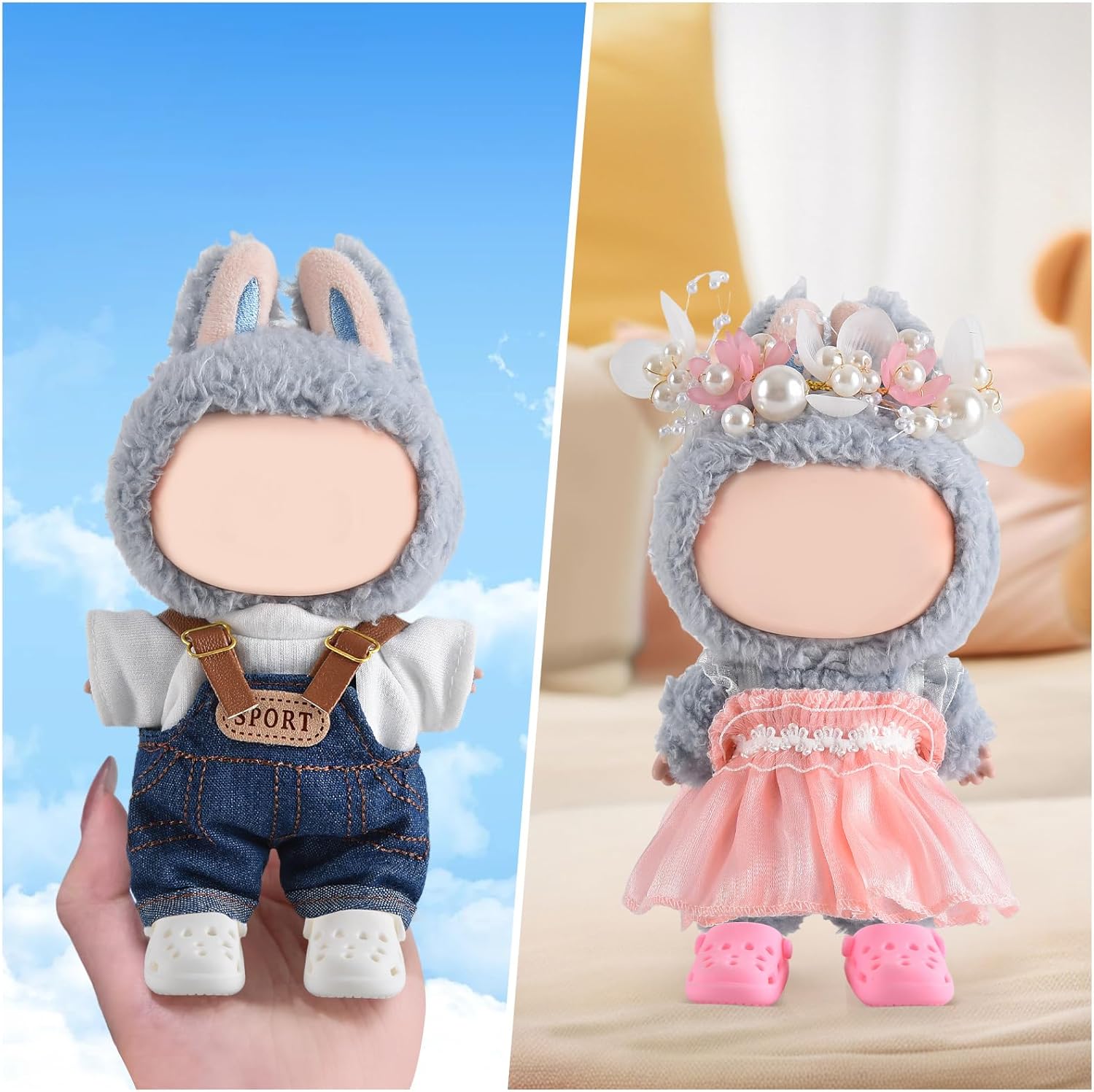 Cute Doll Shoes for Labubu, Premium Doll Shoes for 4-7in Dolls, Compatible with Labubu Doll Clothing & Outfits, 2 Pair of Clog Shoes(Pink and White)