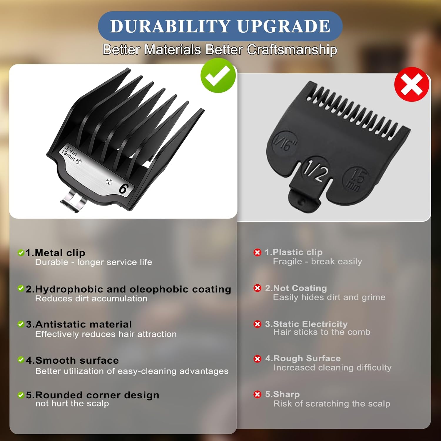 CR8GR8 for Wahl Clipper Guards Set, 10 Pcs Compatible with Wahl Guards for Clippers from 1/16" to 1", Universal Barber Guards with Metal Clip fits #31