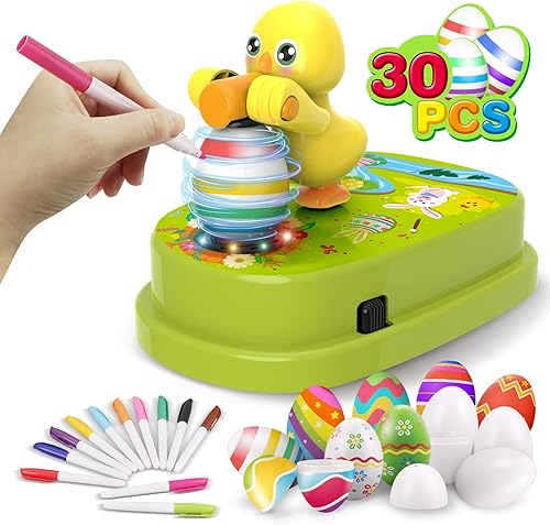 Engfa Kit de decoración de huevos de Pascua, kit de tinte de huevo de Pascua, spinner para decoración de huevos con 12 marcadores de morir, 30