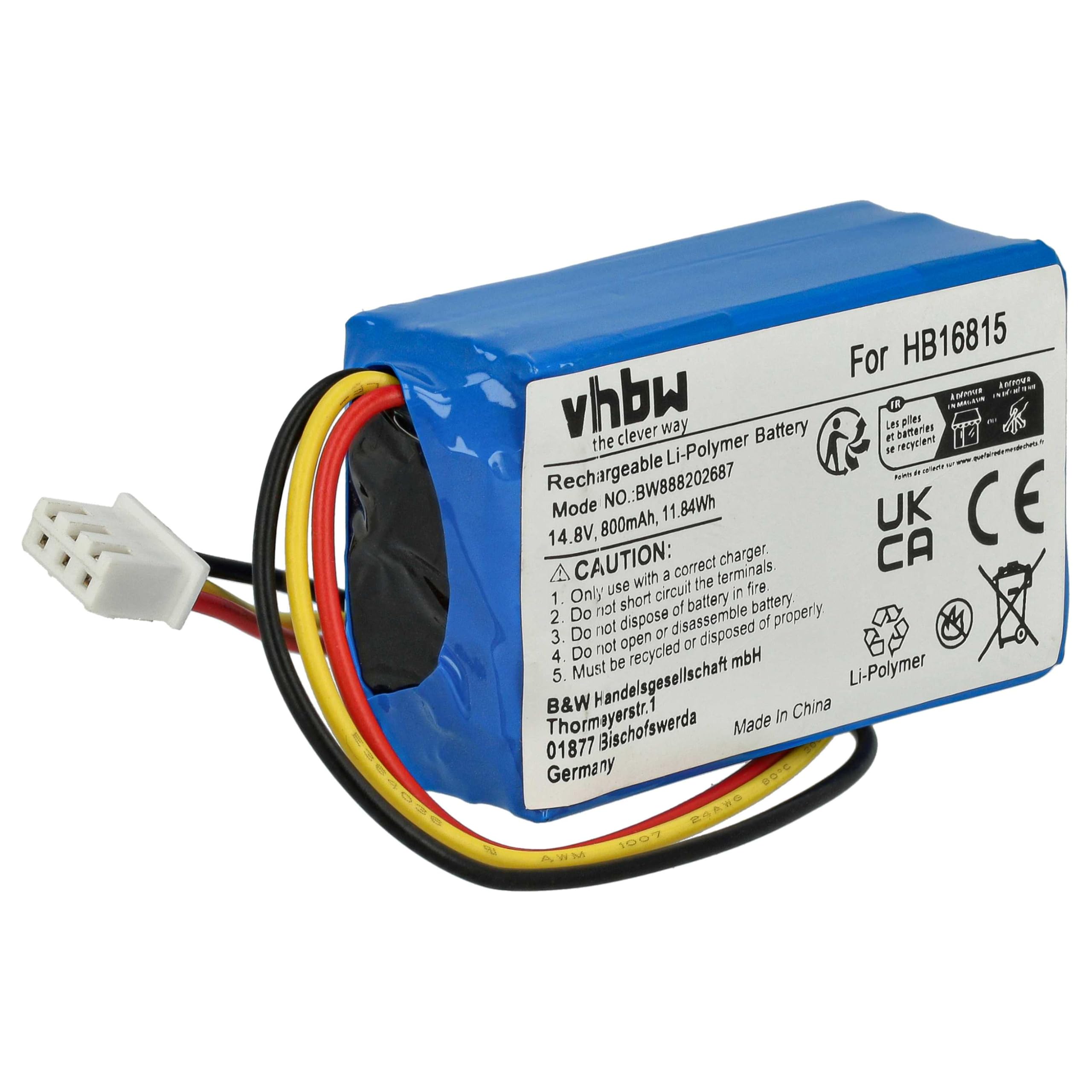 vhbw batteria compatibile con Hobot 168, 188, 198, 268, 288 aspirapolvere home cleaner (800mAh, 14,8V, Li-Ion)