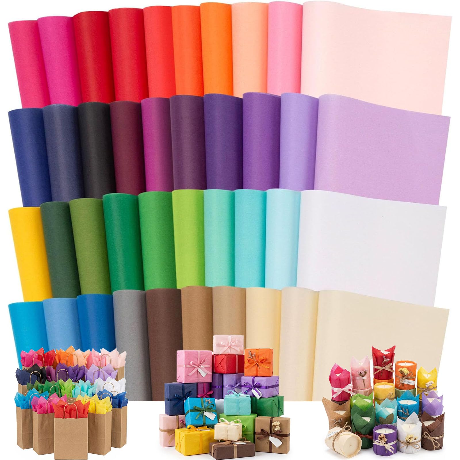 Shindel 330 Sheets Tissue Paper, 14x10 Inch Multicolor Wrapping Paper Bulk for DIY Crafts Gift Bags Birthday Wedding Holidays Decor 40 Colors