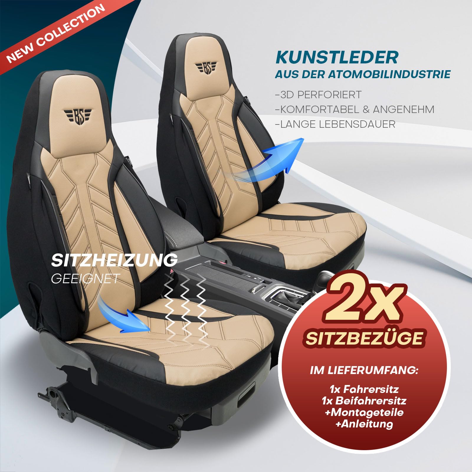 Sitzbezüge passend für Audi A5 | Farbe: Schwarz-Beige | Kunstleder | Model: Prime Pilot | Autositzbezüge | Sitzschoner | Schonbezüge | APOL507