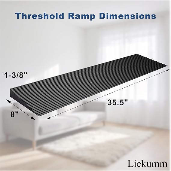 LIEKUMM 1-3/8 Rise Rubber Threshold Ramp for Doorways & Home Steps, 2500 lbs Heavy Duty Wheelchair Door Ramp, Non-Slip Indoor Outdoor Transition, 35.5 Wide, Cuttable