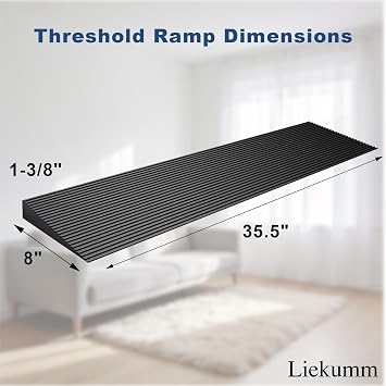 LIEKUMM 1-3/8 Rise Rubber Threshold Ramp for Doorways & Home Steps, 2500 lbs Heavy Duty Wheelchair Door Ramp, Non-Slip Indoor Outdoor Transition, 35.5 Wide, Cuttable