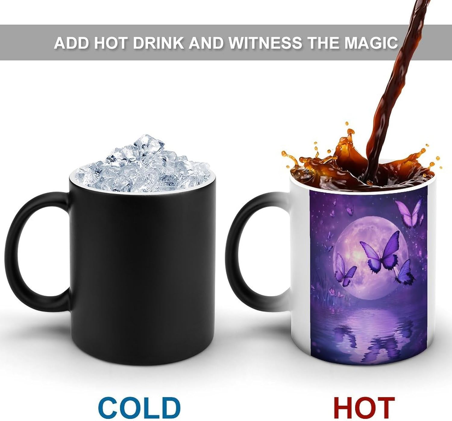 Full Moon over Ocean Butterfly Funny Color Changing Coffee Mug Ceramic Magic Cup Personalized Discoloration Tea Mugs