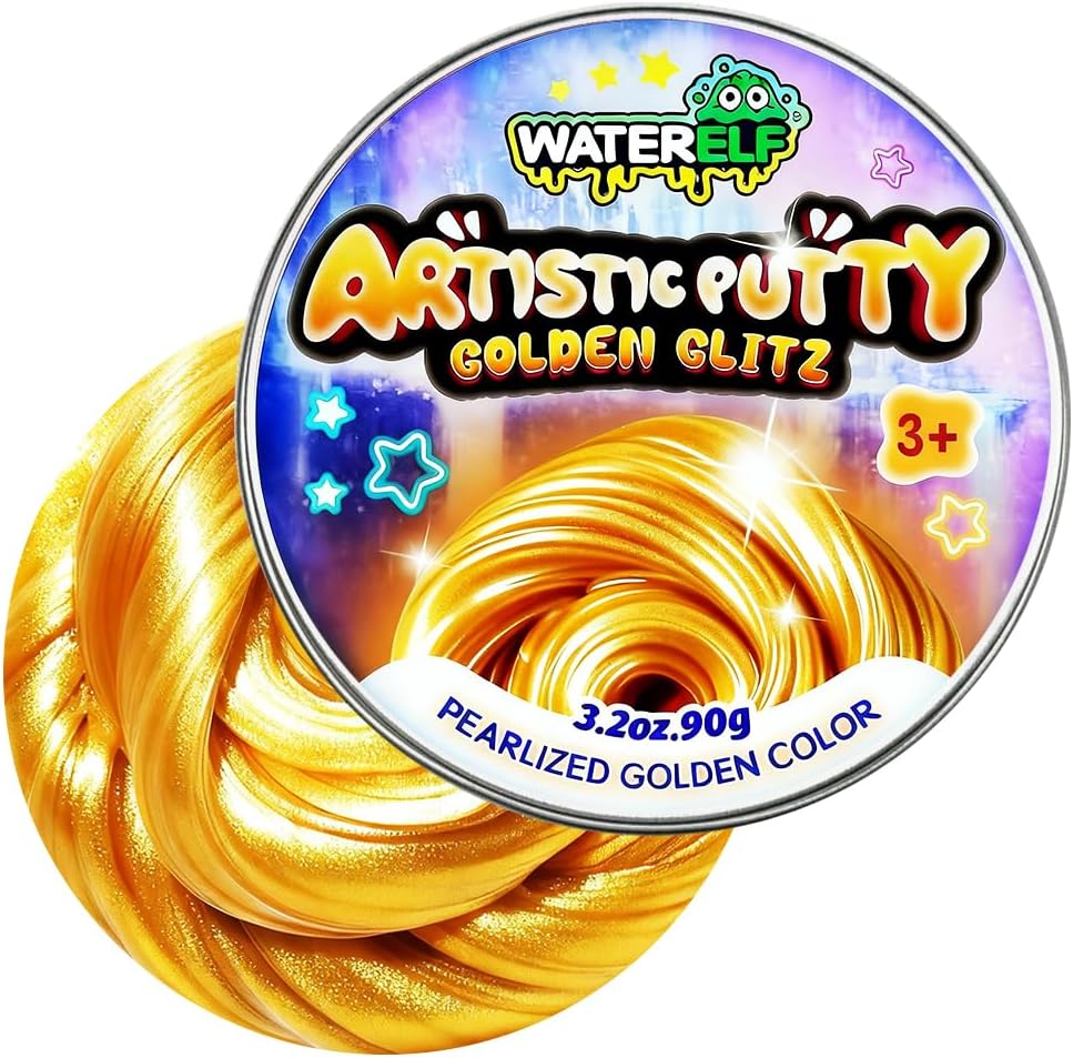 WATERELF Play Putty Slime for Kids, Fidget Sensory Artistic Therapy Putty Toys for Boys Girls Adults, Stress Relief Non-Sticky, 3.11 Inch 3.2 Oz – Gold