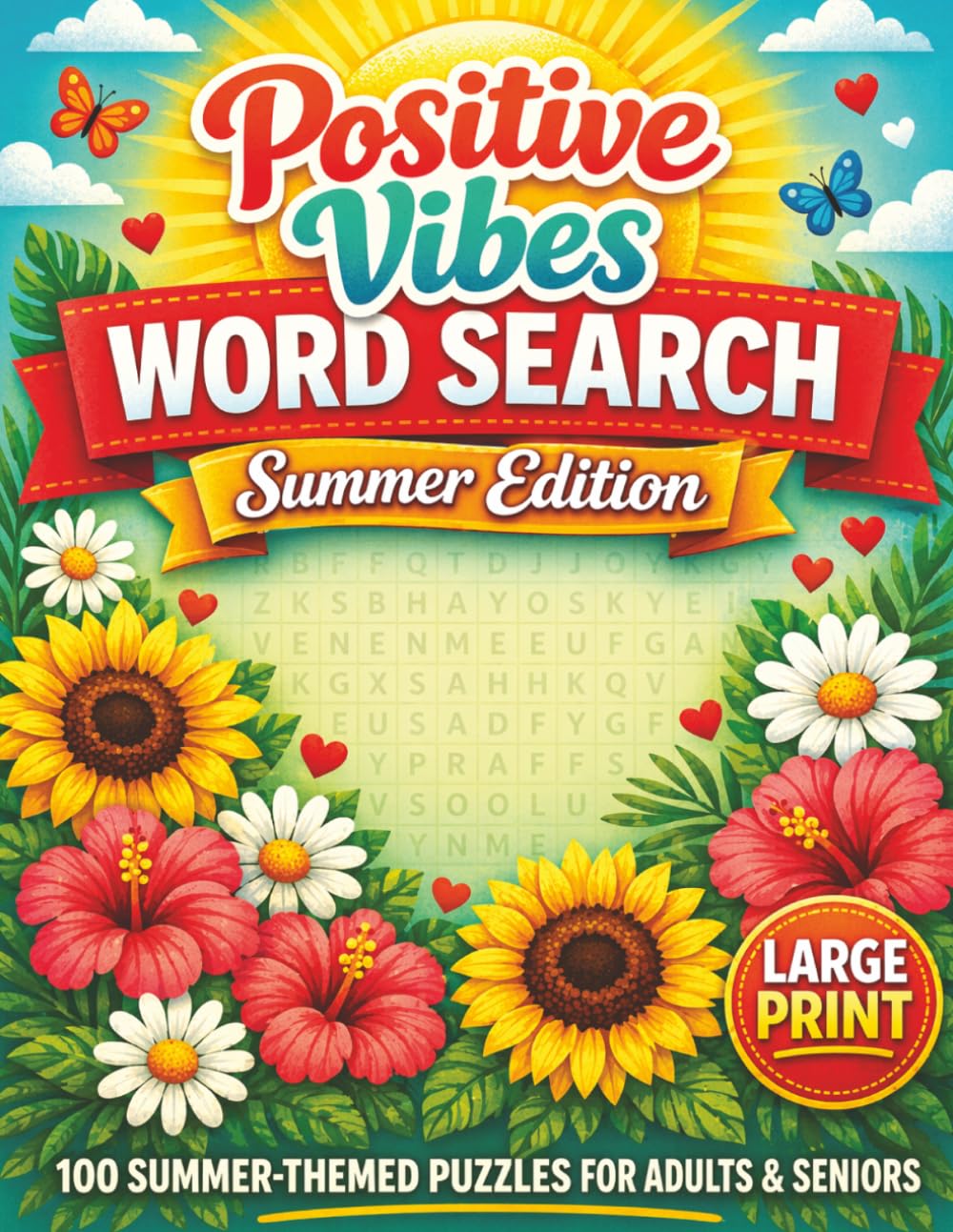 Summer Word Search for Adults & Seniors: 100 Relaxing Large Print Word Search Puzzles with Solutions and Uplifting Words (Positive Vibes Word Search)