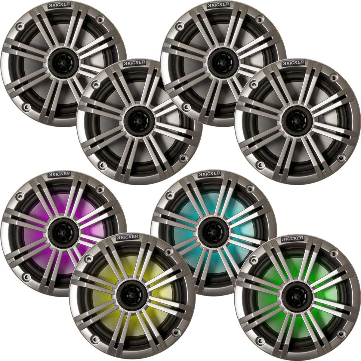 KICKER 41BKM614LS Qty 8 6.5 in Silver LED Marine Speakers