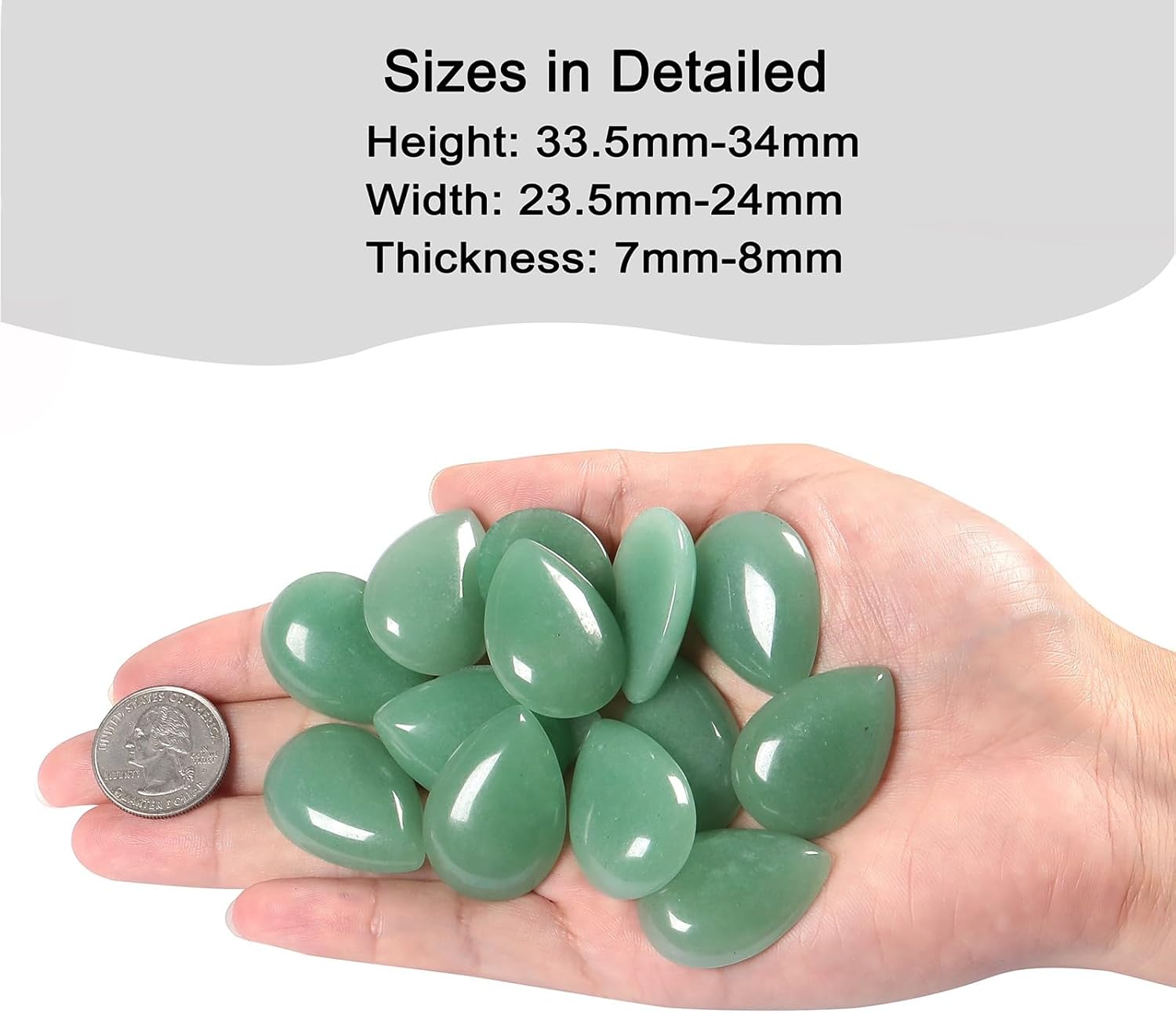TUMBEELLUWA 10 Pcs Teardrop Crystal Beads for Jewelry Making, Green Aventurine Cabochon Stone Flat Back Beads for Crafting 24x34 mm