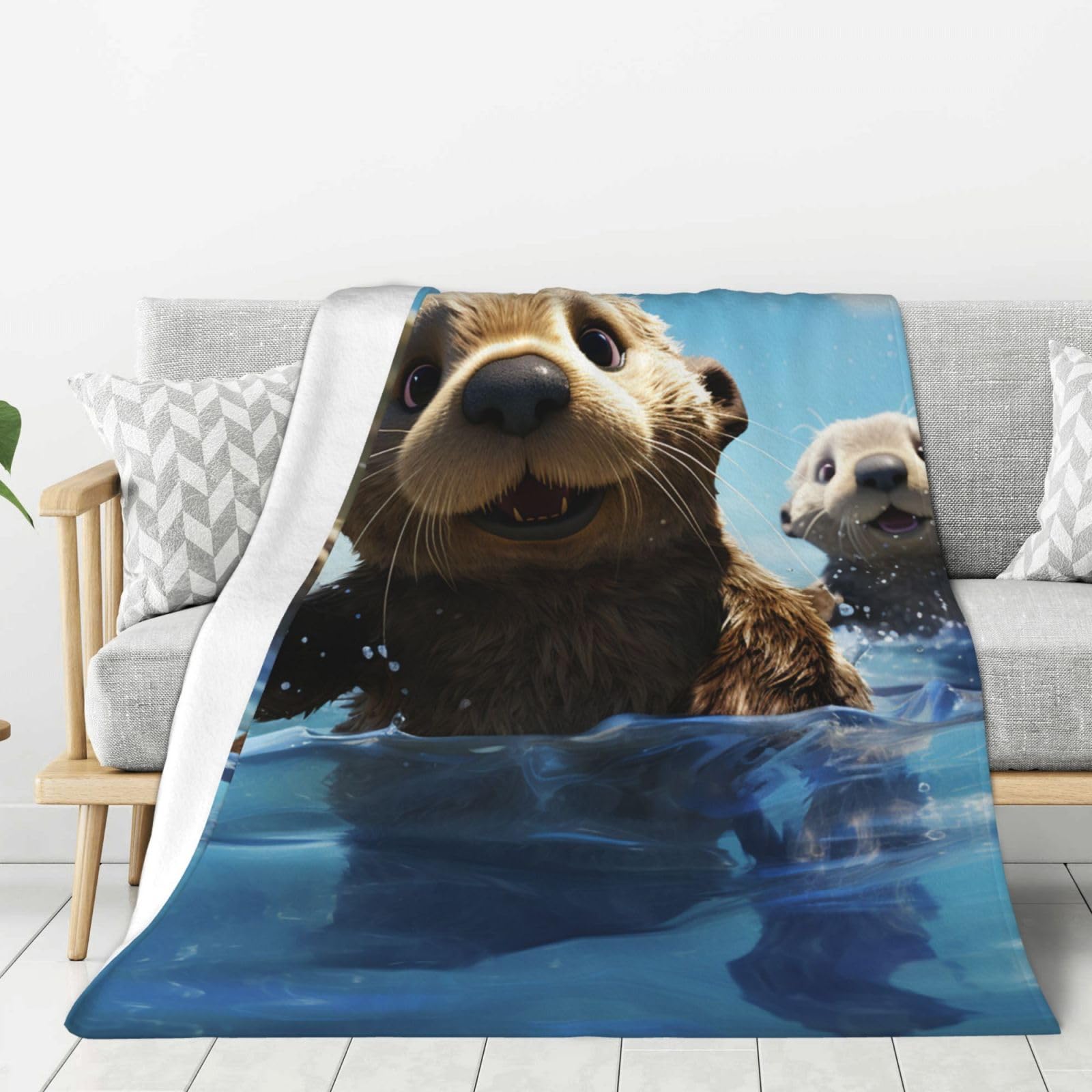 Couverture polaire loutre de mer en flanelle, cadeau idéal et original pour adulte