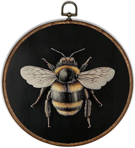 XBBMGG Decoración de pared de abejas Moody Bumble  Decoración redonda para colgar en la pared, decoración de pared de abejas, impresiones en lienzo