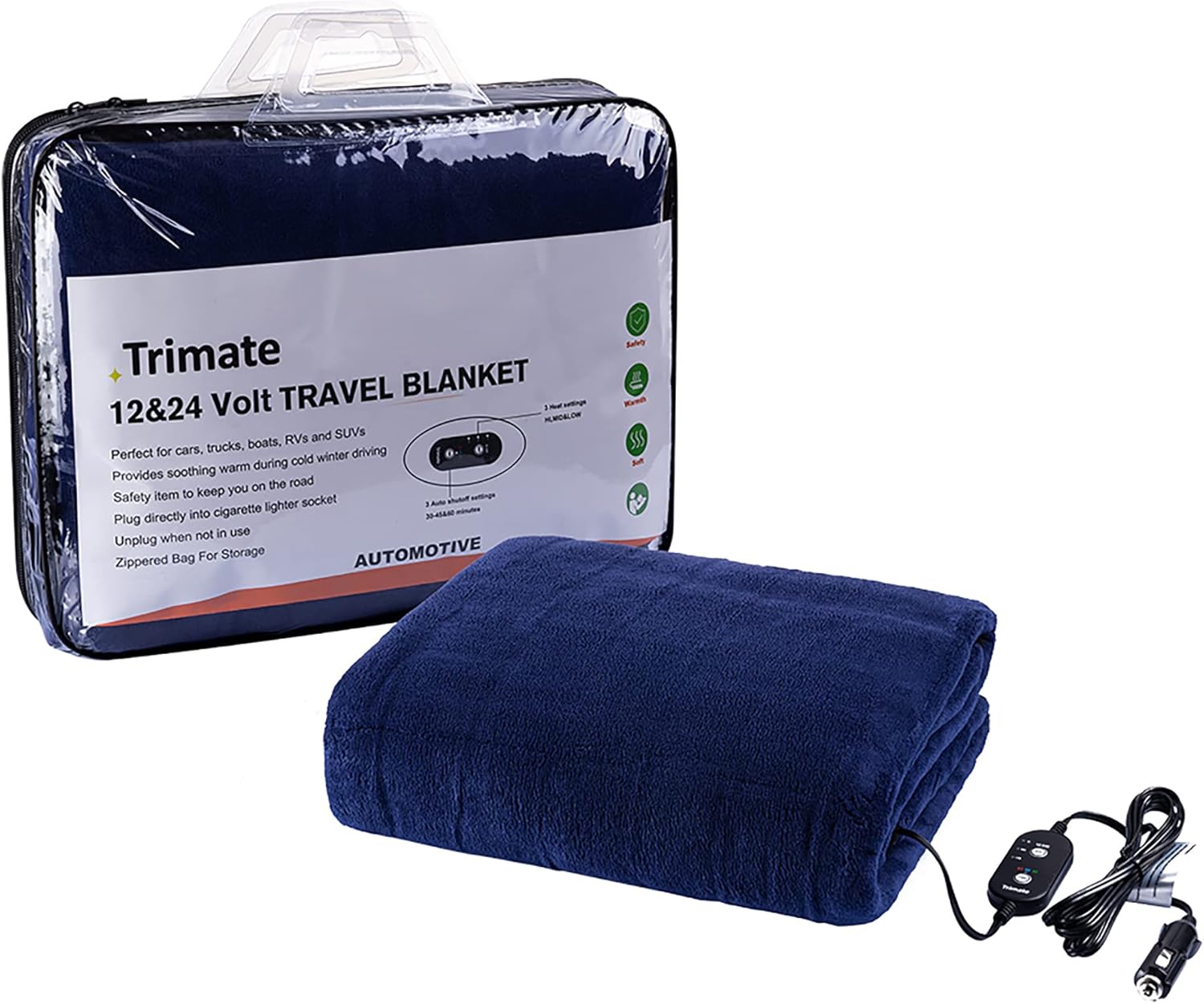 Trimate Electric Car Heating Blanket Plush 3 Heat Settings