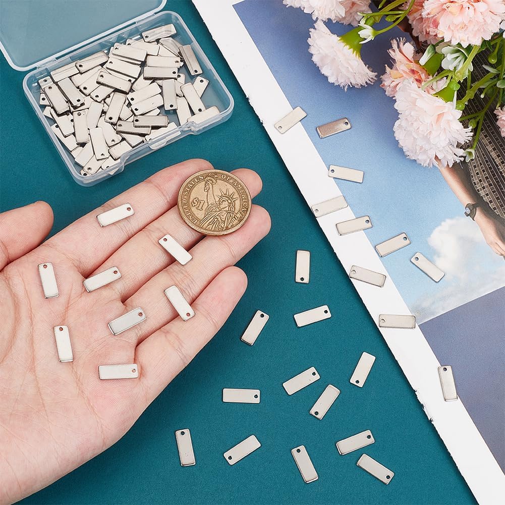 UNICRAFTALE about 100Pcs Rectangle Metal Stamping Blank Tag 13mm Stainless Steel Blank Charms Name Tag Small Blank Pendants Charms for DIY Bracelet Necklace Jewelry Making - Image 3