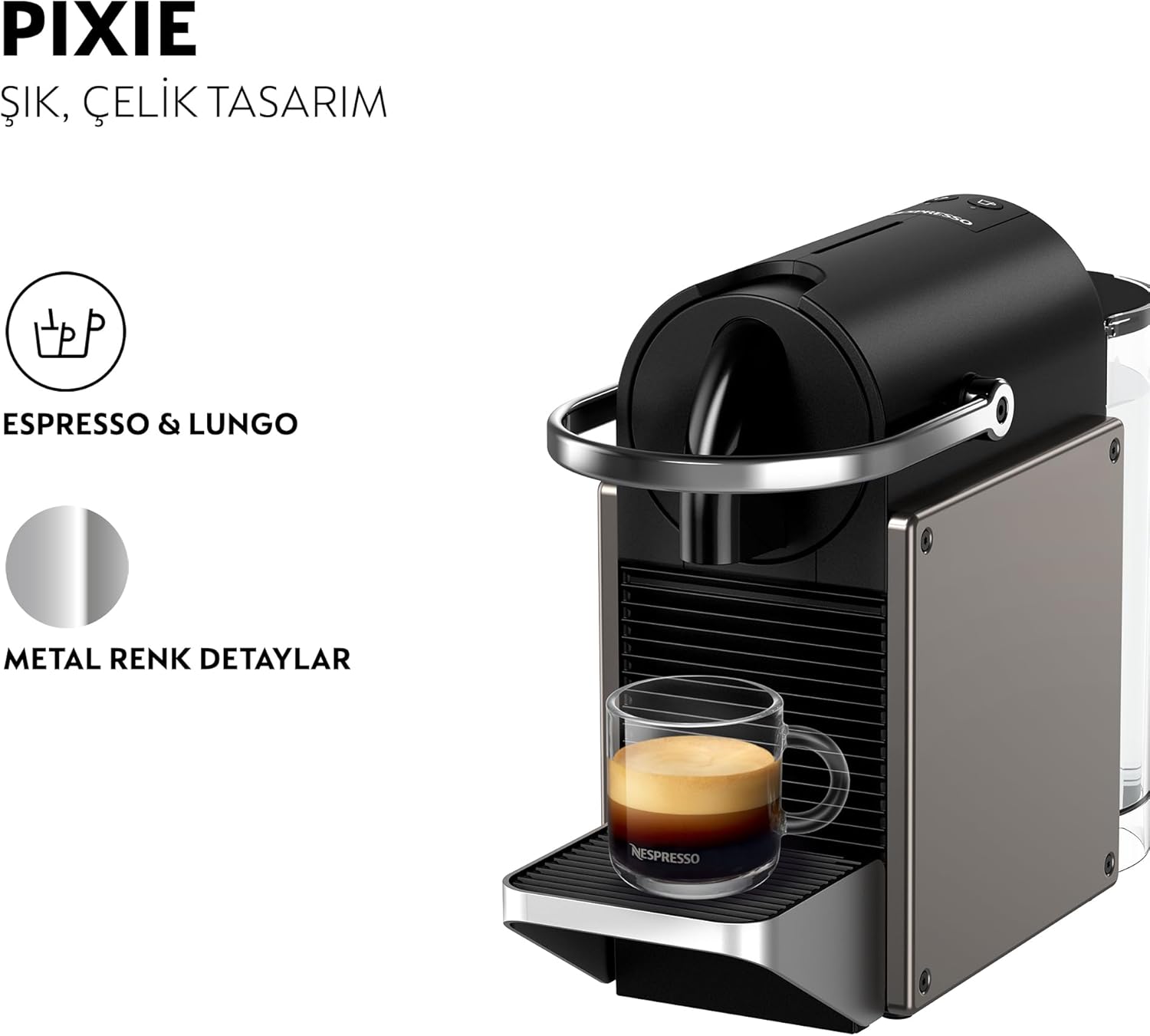 Nespresso C62 Pixie Kahve Makinesi,Titan