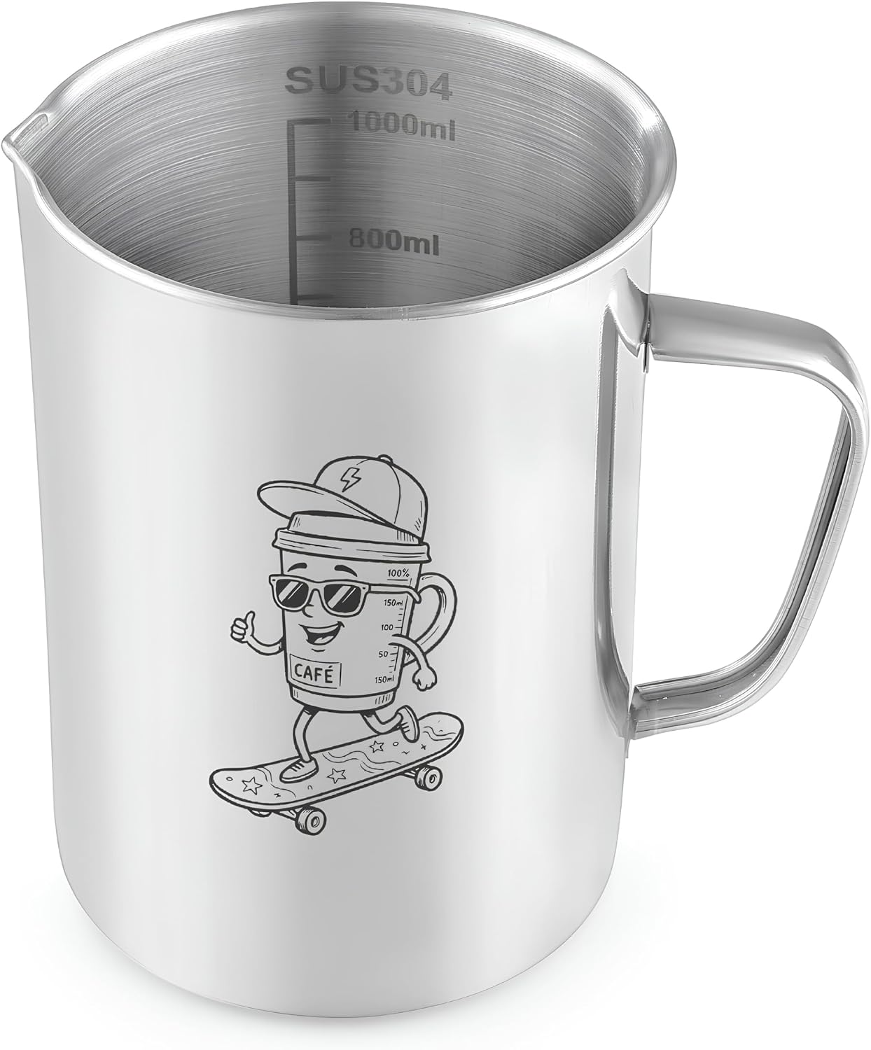 Stainless Steel Measuring Cup, JINLIFA Liquid Metal Measuring Cups with Handle, 34oz / 1000ml / 4 Cups (Stylish Print)