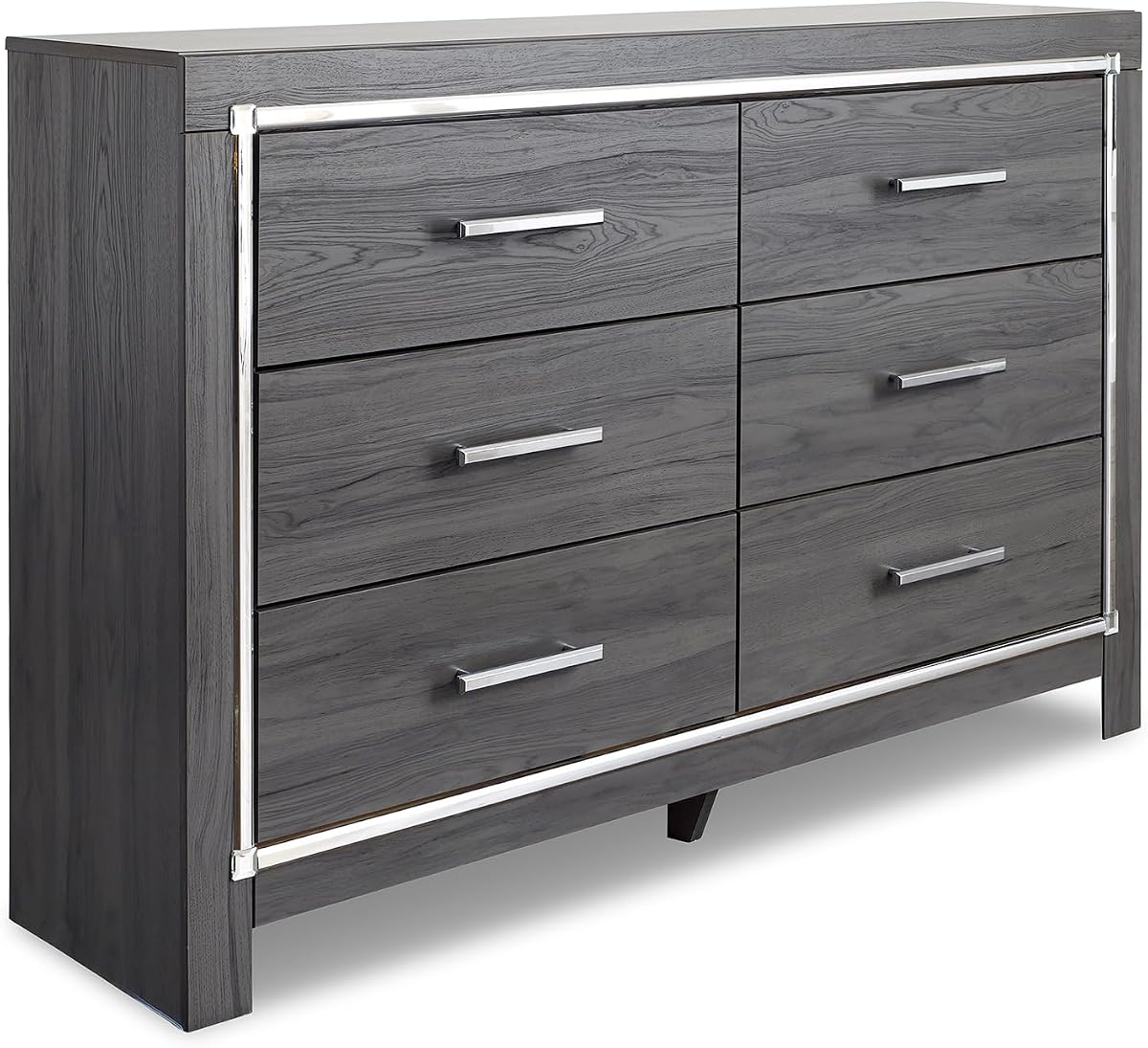 Signature Design by Ashley 6 Drawer Dresser, Master Bedroom Grey Dresser | Faux linen interior, 61 in wide, Meets ASTM F 2057 stability standard, Engineered wood, Glam decor, Lodanna Series