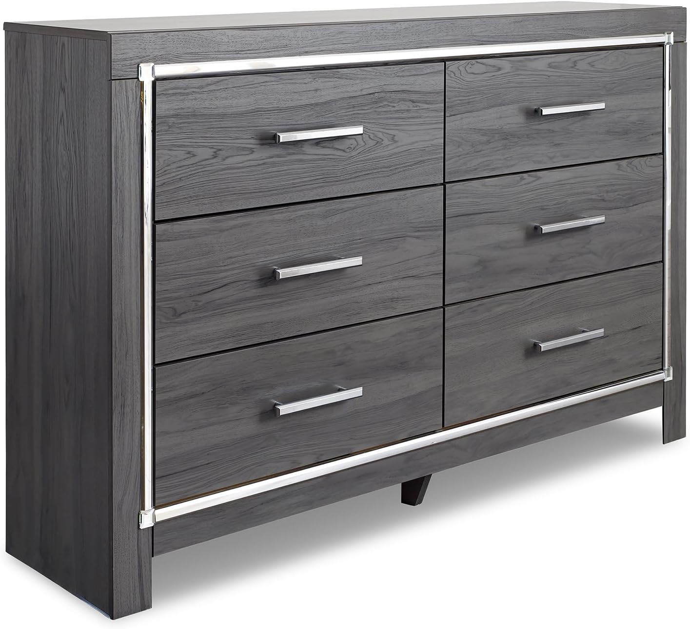 Signature Design by Ashley 6 Drawer Dresser, Master Bedroom Grey Dresser | Faux linen interior, 61 in wide, Meets ASTM F 2057 stability standard, Engineered wood, Glam decor, Lodanna Series