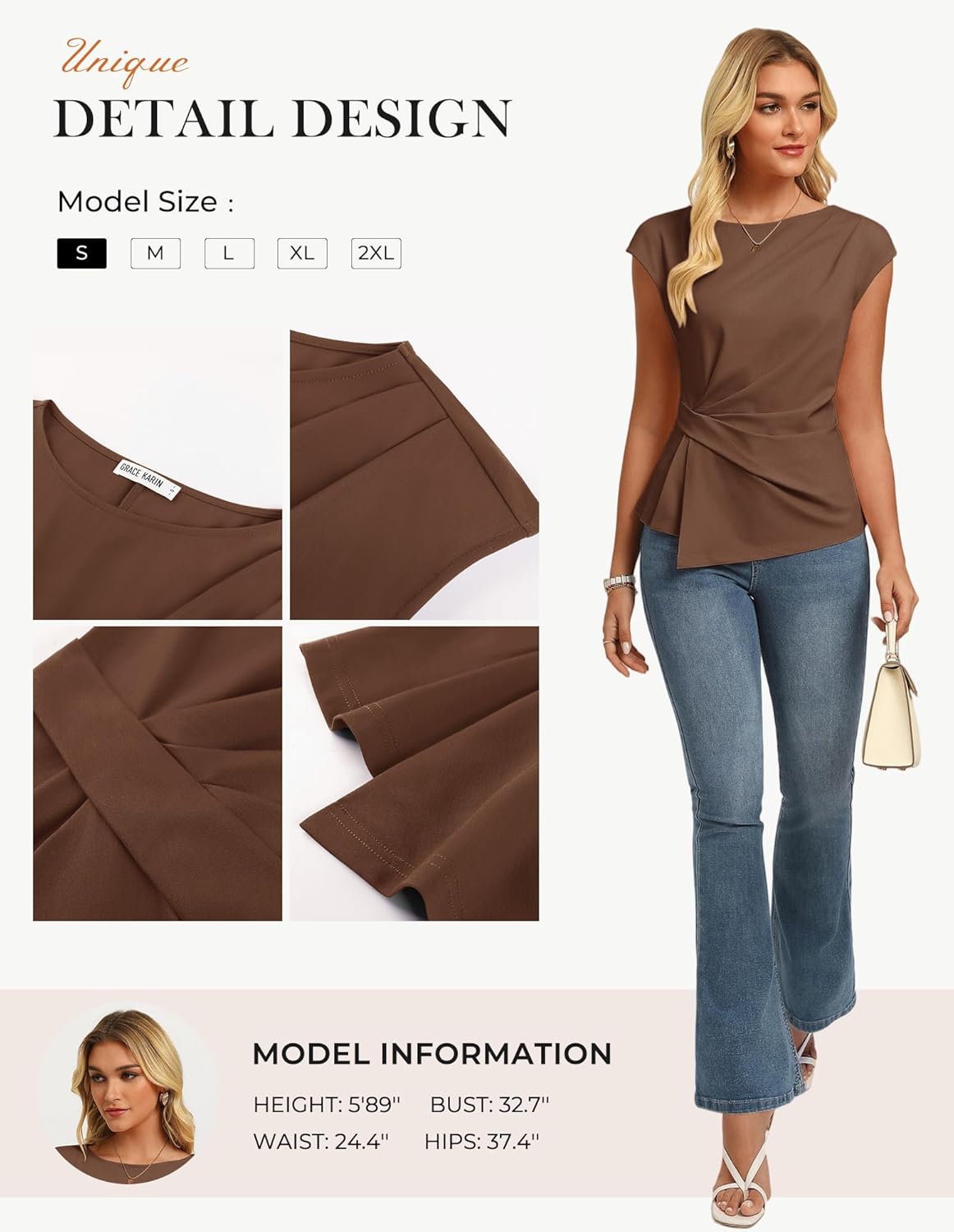 GRACE KARIN Womens 2026 Spring Short Sleeve Tops, Dressy Casual Peplum Shirts Outfit, Tunic Blouses Trendy Fashion Clothes thumbnail