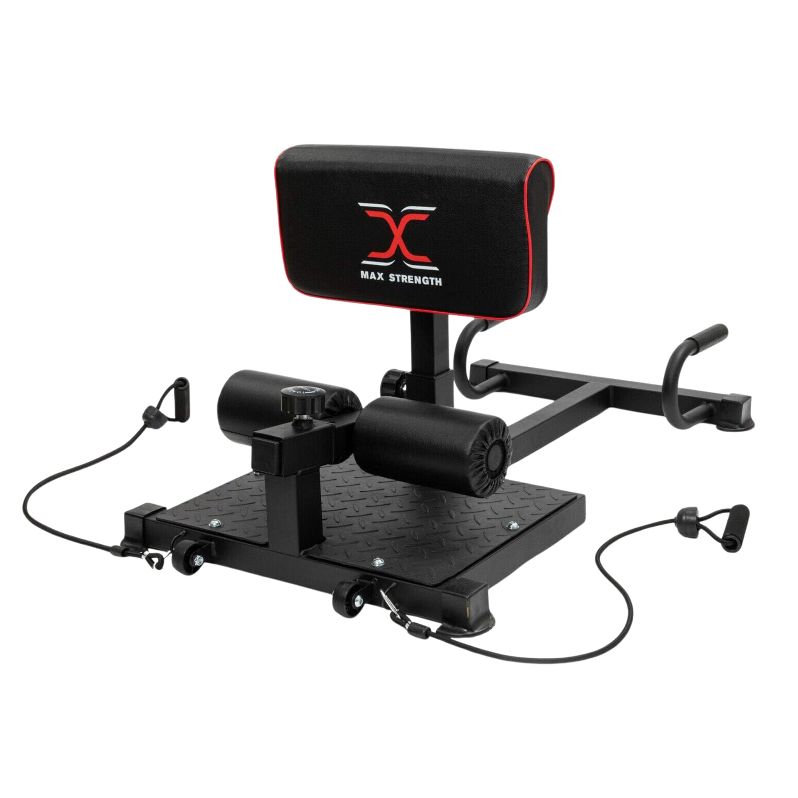 MaxStrength Sissy Squat Machine Bench Heavy Duty Leg Machine Fitness Gym Unisex Lower Body & Core Workout Training Exerciser Equipments Station with Resistance Bands - Black