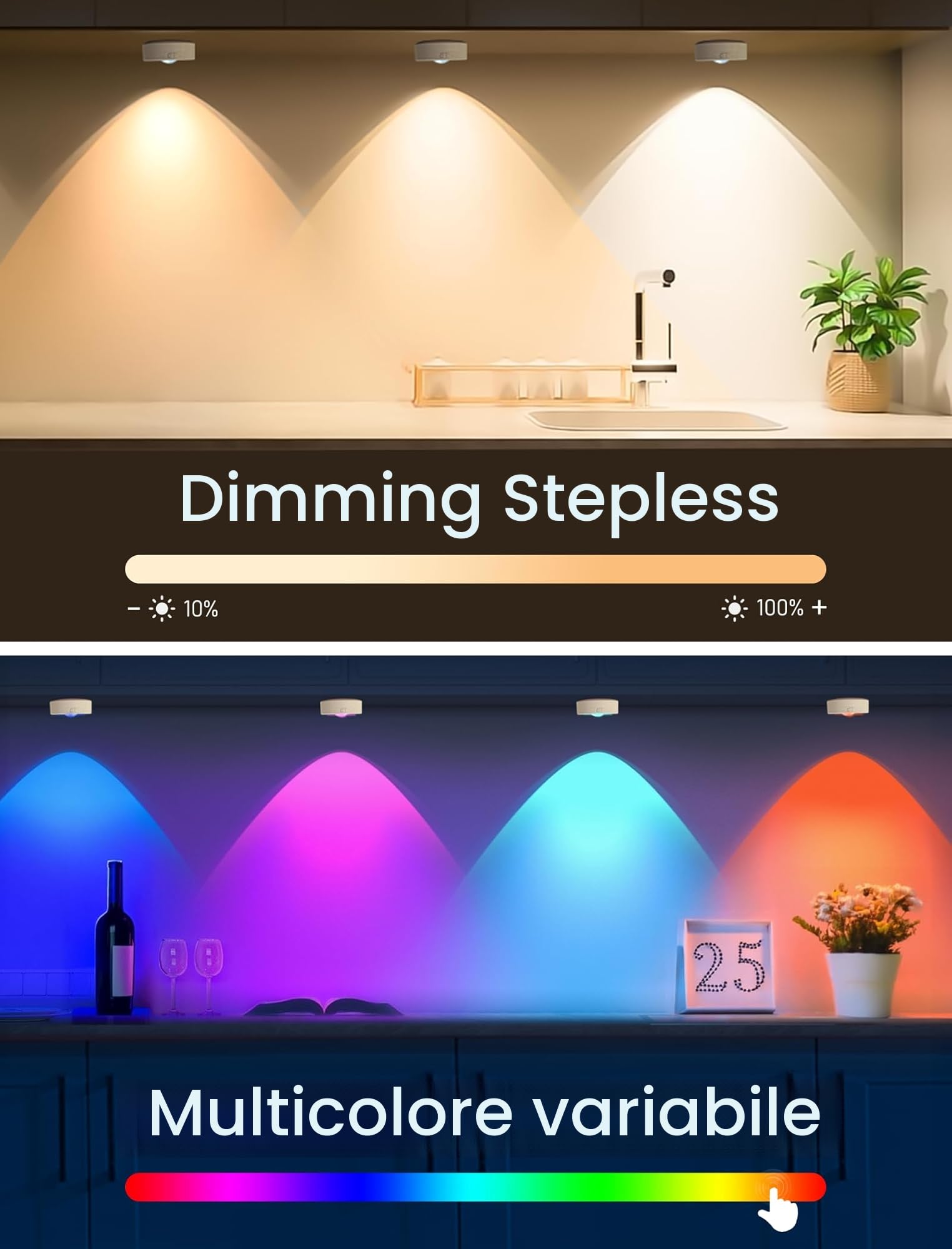 MERTTURM Luce LED Sottopensile Con Telecomando, Luce Notturna 1200mAh Ricaricabile Colorata che Cambia Lampada Armadio, Luce Spot a LED a Senza Filo Magnetico per Armadio Vetrina, 6pz