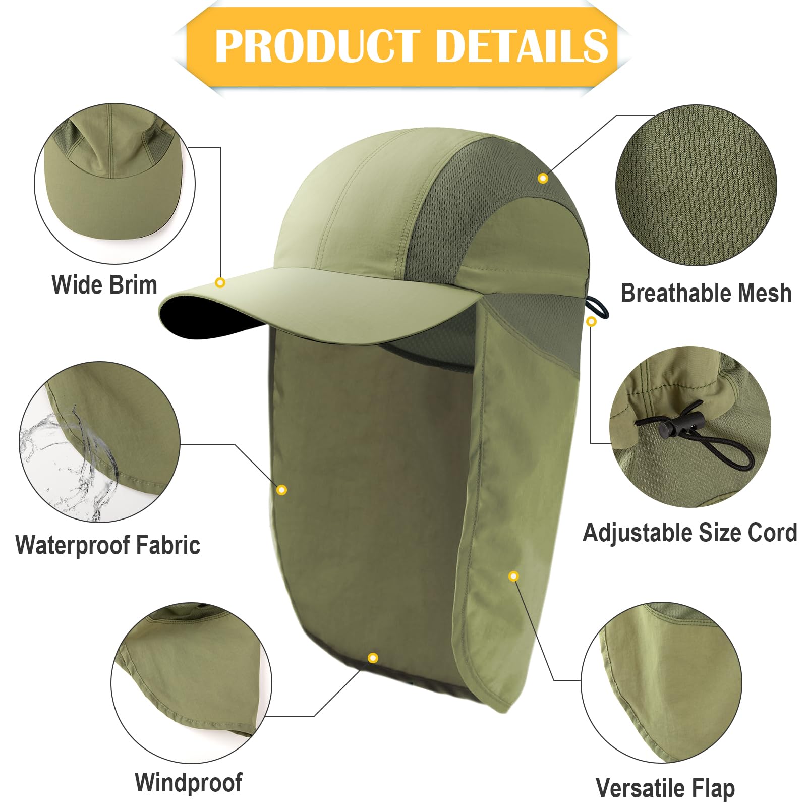 Sombrero de sol para hombre con malla transpirable para hombre, protección solar, sombrero de pesca con solapa para el cuello, para senderismo, ciclismo