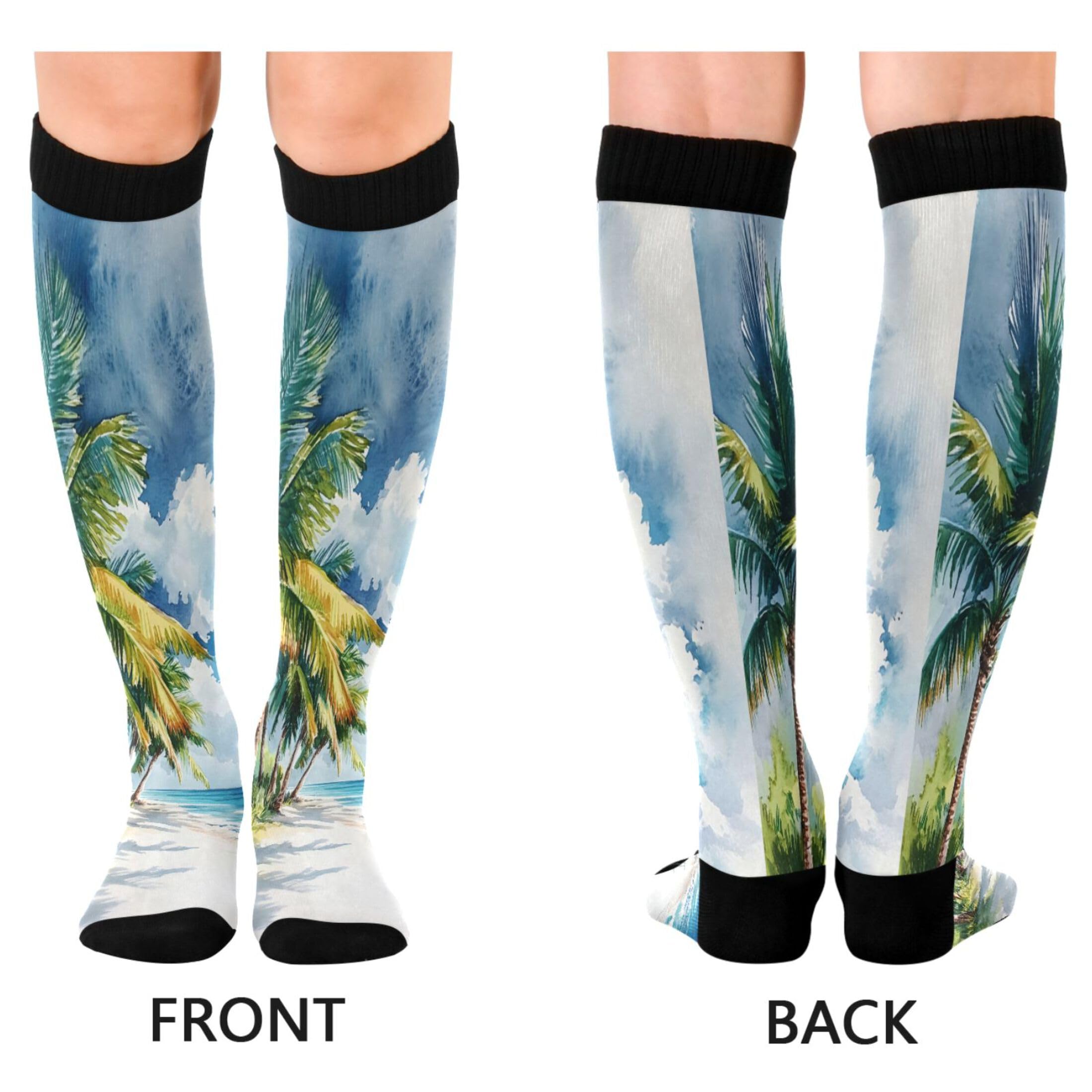 Burbuja Beach Palm Trees Compression Socks for Women Men (20-30mmHg), Knee High Socks Circulation Support for Sport Running Hiking Nurse, 1 Pair