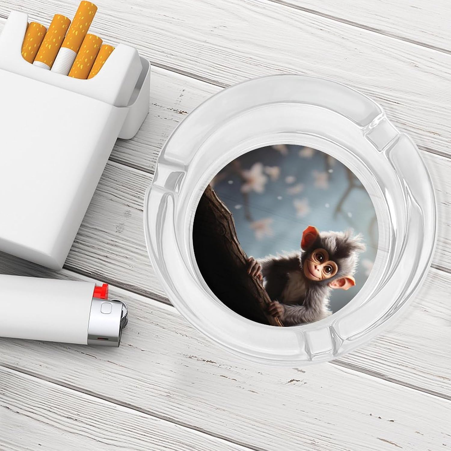 Round Ashtray,Cute Monkeyprinted Portable Ashtray,Tabletop Ashtray for Home Office Indoor Outdoor Patio Use And Modern Decoration