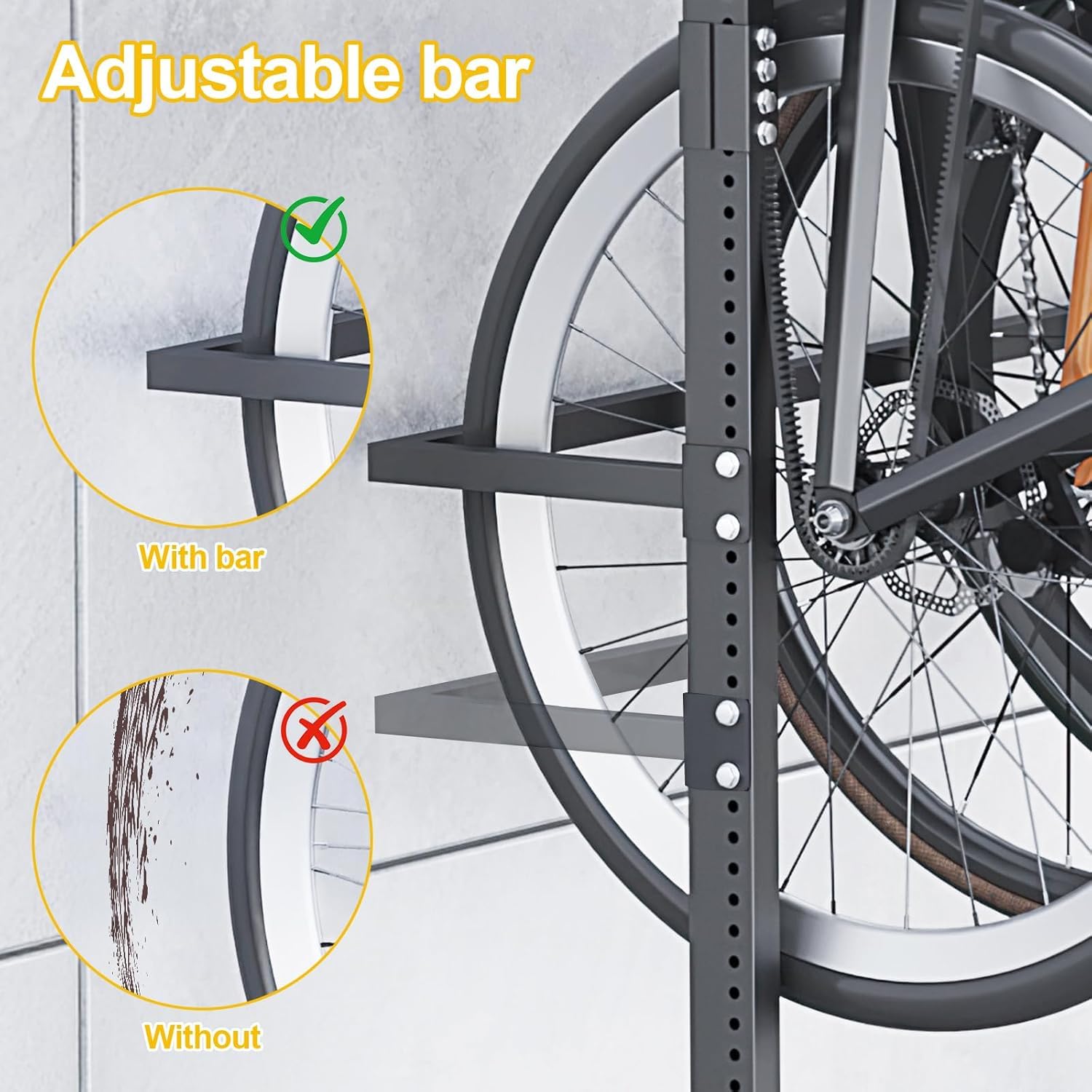 Support de vélo sur pied pour 5 vélos avec roulettes, réglable en hauteur de 1,2 à 2 m et largeur réglable, support de vélo en acier robuste 150 kg, 4 roulettes pivotantes (2 verrouillables