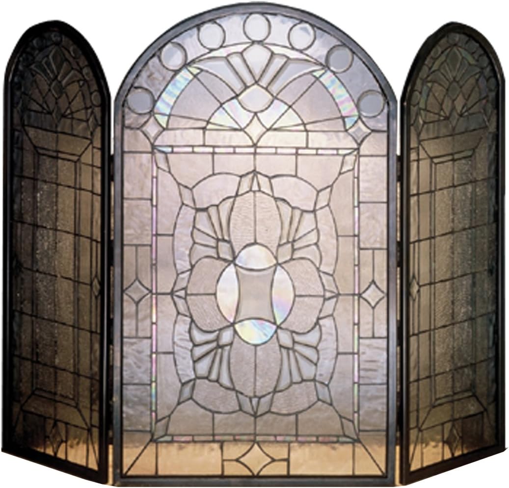 Meyda Tiffany 48104 Beveled Glass Folding Fireplace Screen, 40" W x 34" H, Clear