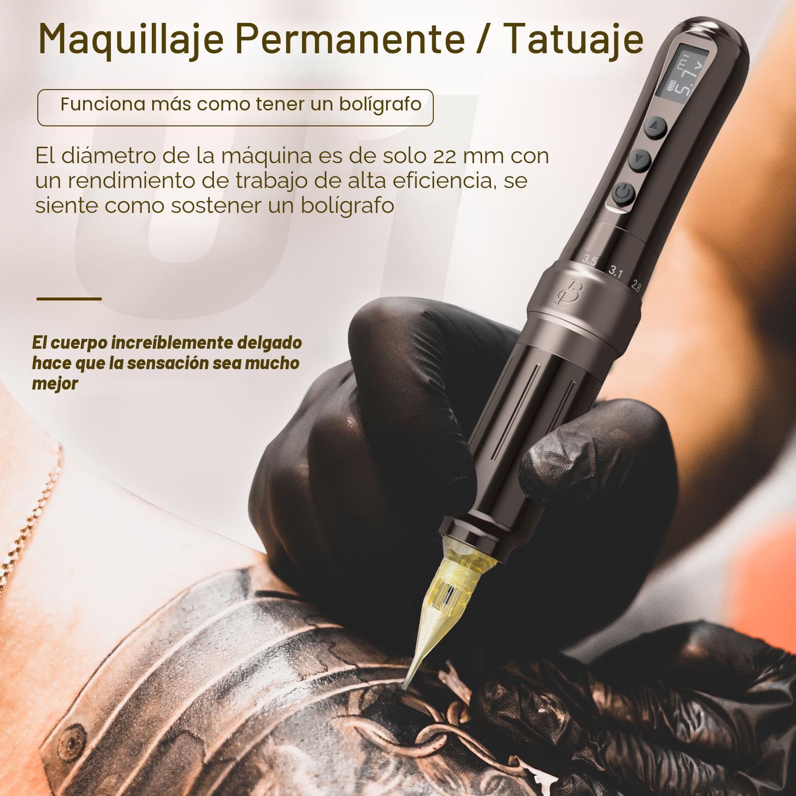 Biomaser Wireless Semi Permanent Maquillaje U1 Permanente Lápiz Inalámbrico Ajustable en Seis Tiempos Pantalla OLED para Maquillaje con 2 Batería 1000mAh