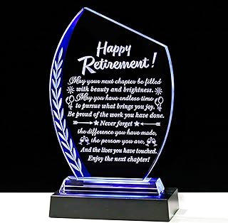 Movdyka Retirement Gifts for Women Men - 2025 Happy Retirement Crystal Keepsakes Plaque with Light Base Best Retired Gift for Woman Teacher Doctor Nurse Coworkers Boss Mom Friends Retiring Decor