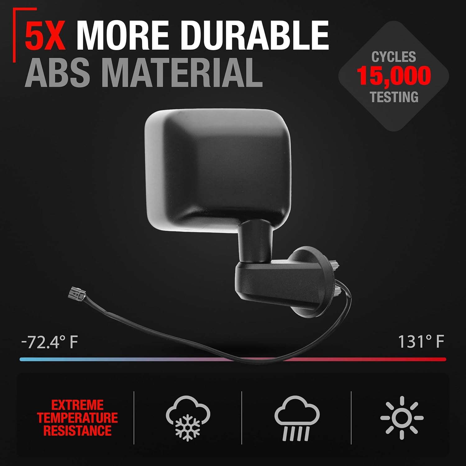 Passenger Side Mirror Replacement - Compatible with 2007-2013 Jeep Wrangler - Heated, Powered Adjustment, Manual Folding, Convex Glass - Textured Black, 6H5P - OEM 5182174AA, 5182174AB, CH1321319