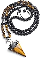 Jovivi Tiger Eye Crystal Pendulum Necklace with Lava Rock & Chakra Triangle - Adjustable 25-31" Healing Jewelry for Energy Balance