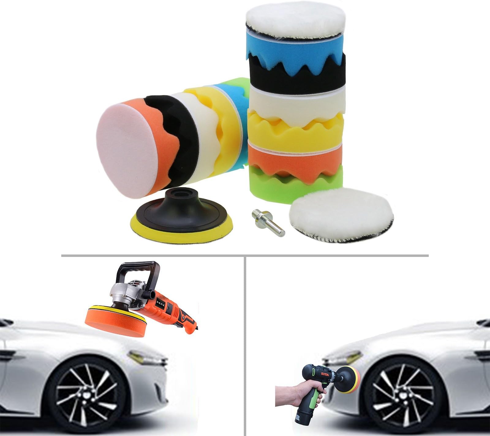 15pcs 4'' Polishing Sponge Pad,Polishers and Buffers Waxing Set for Car Sanding Auto Polisher Buffer Set With M10 Drill Adapter Kit For Car Polishing Waxing Cleaning