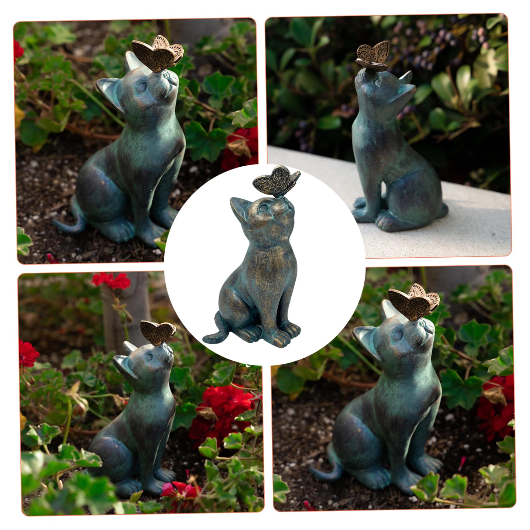 Statue da giardino per gatti, 20 cm/7,9 pollici di figurine per gatti con farfalla, ornamento per la scultura di gatti decorativi del paesaggio da giardino per decorazioni per prato da giardino