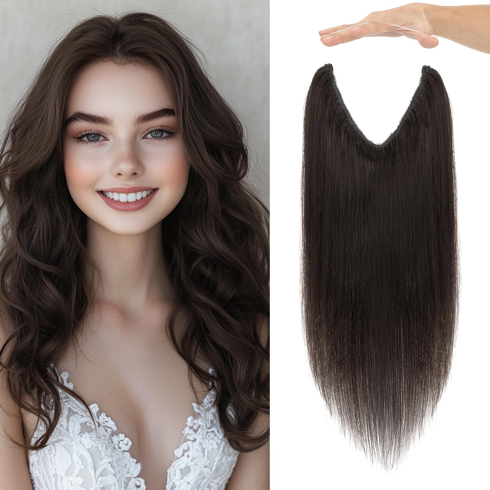MY-LADY Extension Echthaar mit Draht Unsichtbare Natürliches Schwarz 40cm