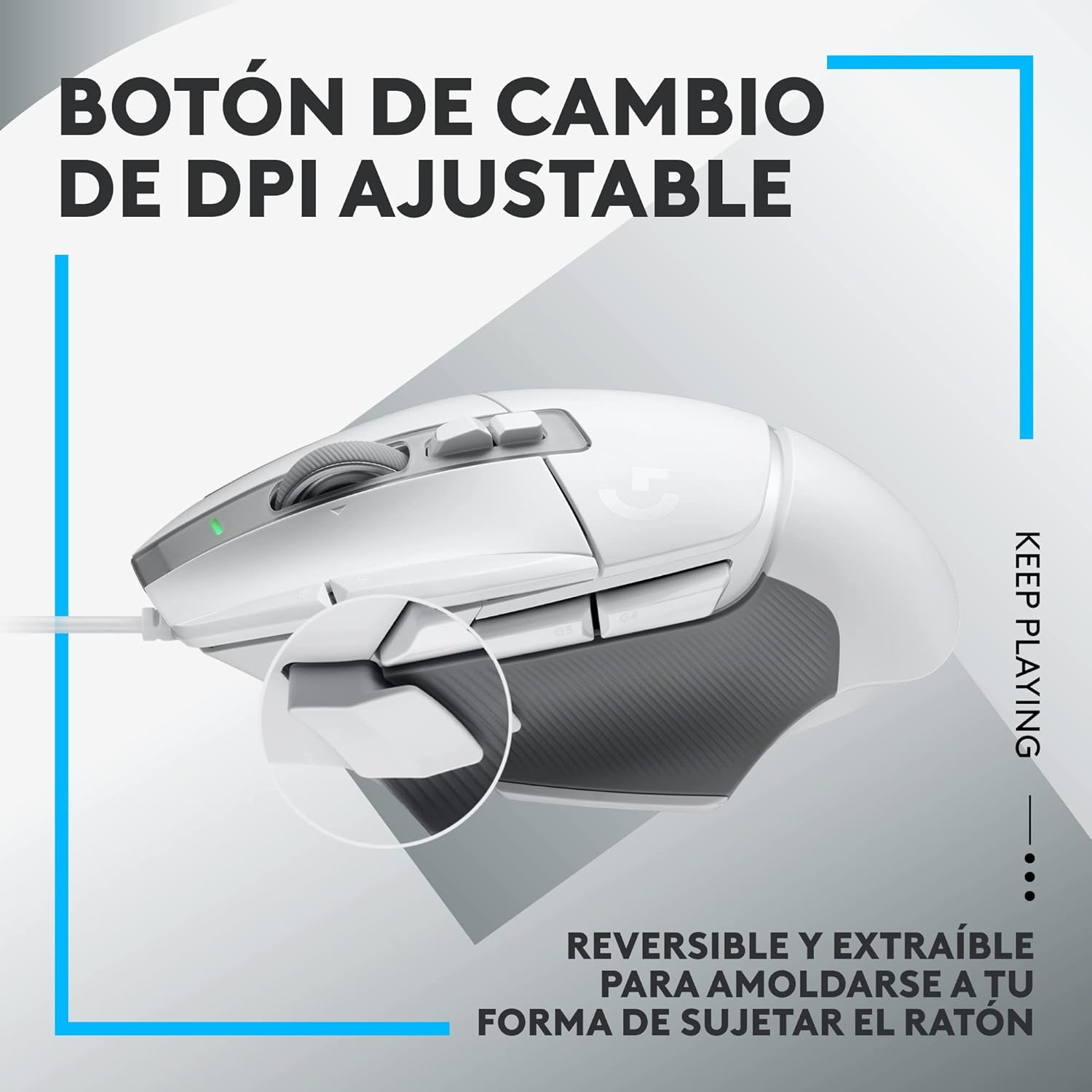 Logitech G502 X Ratón con Cable – LIGHTFORCE, Botones Principales híbridos óptico-mecánicos, Captor Gaming Hero 25K, Compatible con PC – macOS/Windows – Blanco 9